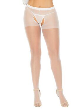 Plus Size White Open Crotch Sheer Pantyhose Lingerie Hosiery